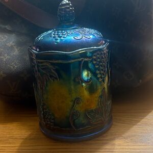 Elegant Iridescent Indian blue candy Jar with Lid